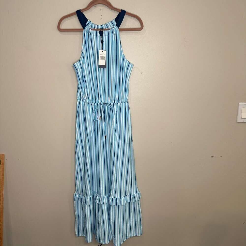 Cabana Life Nautical Tie Waist Maxi Dress Size Small Blue Stripe NWT Beach